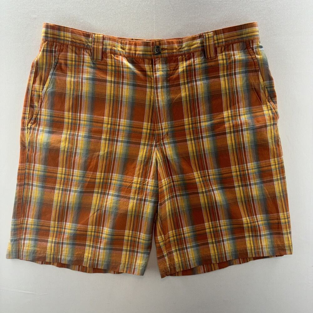 COLUMBIA Men's Multi Color Orange Plaid Cotton Casual Shorts SIZE 38